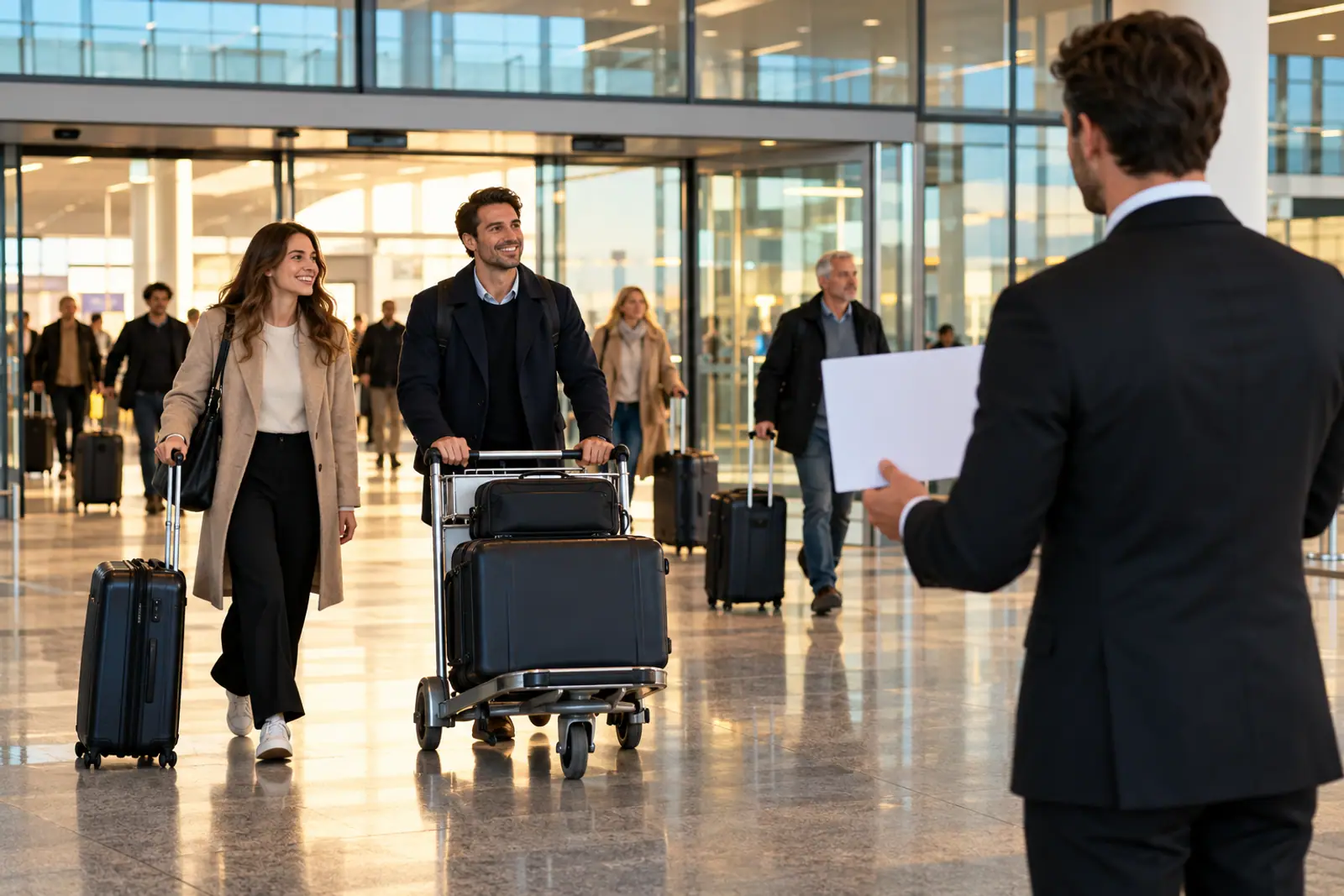 Chauffeur VTC attendant ses clients à l'aéroport de Bruxelles-Zaventem