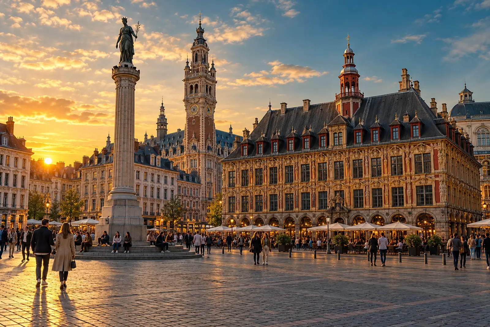 Grand-Place de Lille et la Vieille Bourse au coucher du soleil